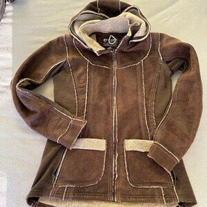 Kuhl Jacket Womens Small Dani Sherpa Faux Leahter Snap Hood Fleece Lined FLAW